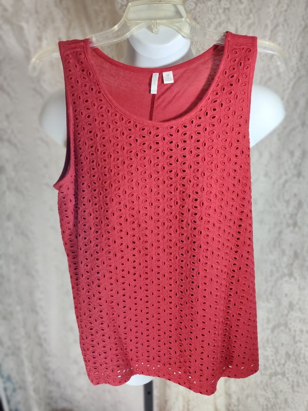 Red Eyelet Scoop Neck Tank Top